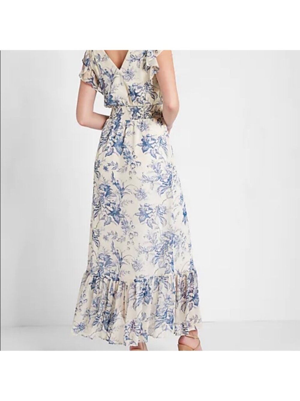 Express Printed V-Neck Ruffle Maxi Dress - Picture 2 of 7